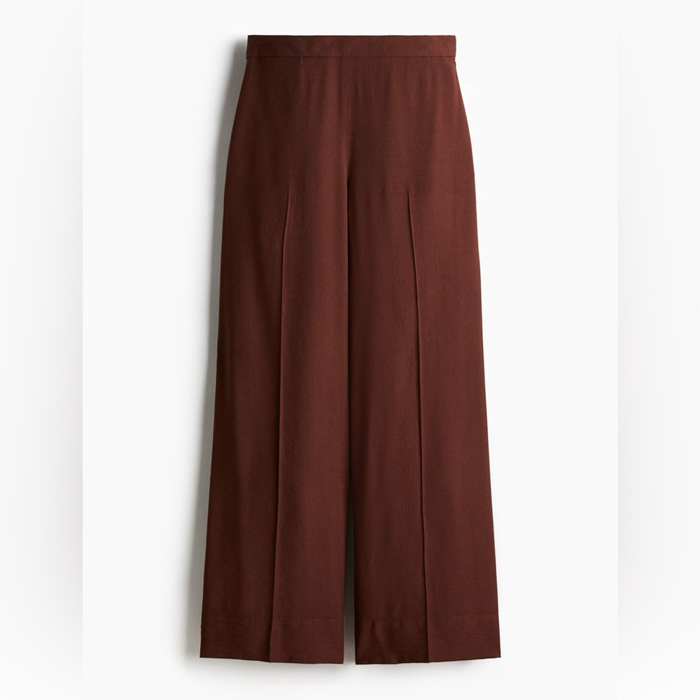 H&M Rust-Brown Wide-Leg  Ankle Pants Side Zipper